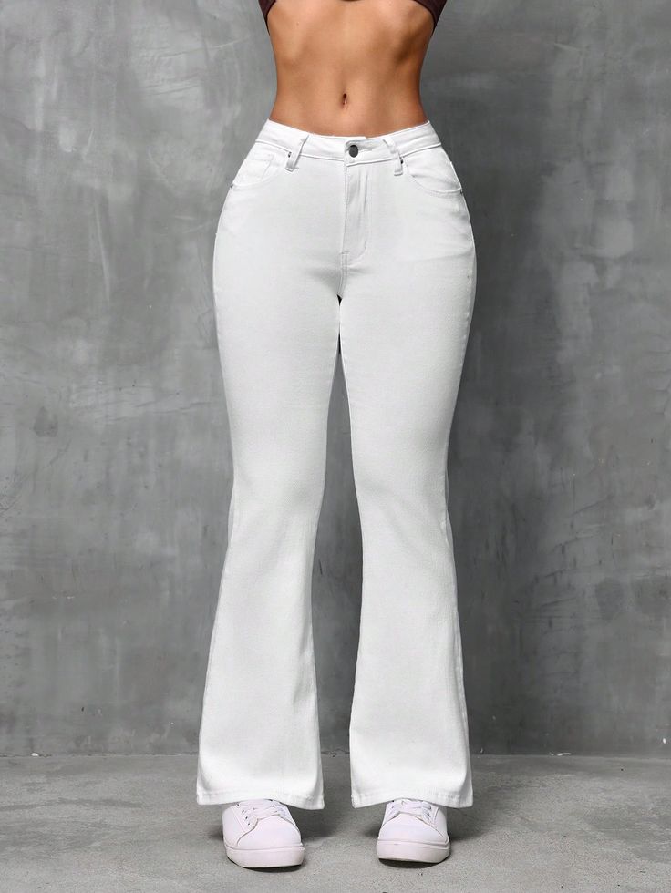 MANGO WHITE HIGH WAISTED FLARE JEANS