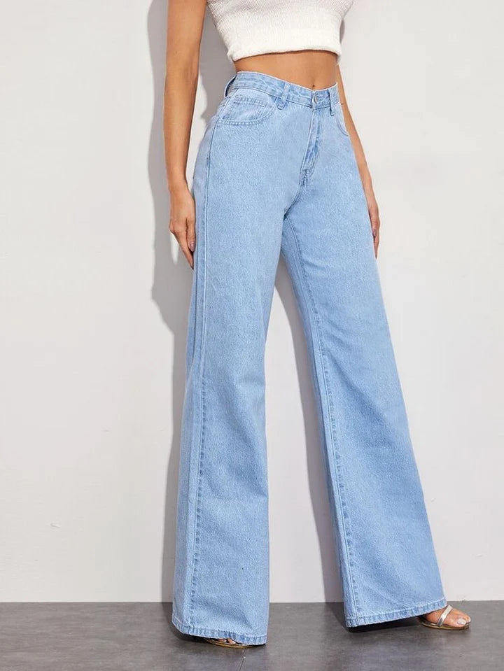 ZARA LIGHT BLUE HIGH WAISTED WIDE LEG JEANS