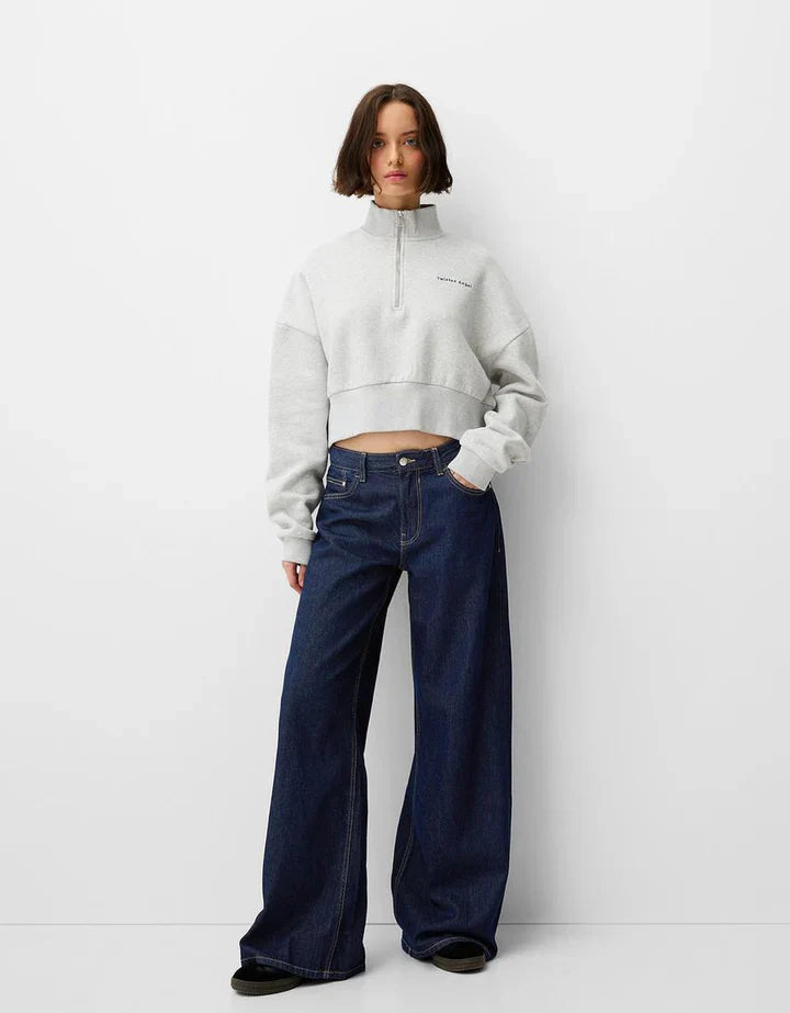 NAVY BLUE HIGH WAISTED WIDE LEG JEANS