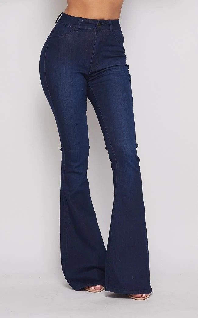 HM DARK BLUE HIGH WAISTED FLARE JEANS