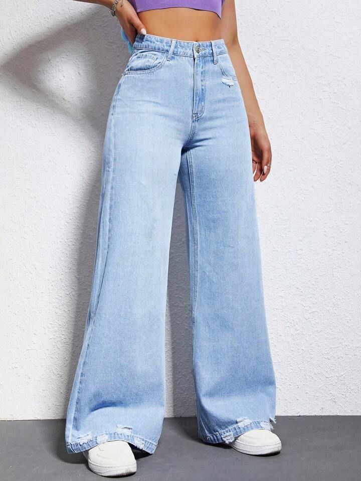 HM LIGHT BLUE HIGH WAISTED WIDE LEG JEANS