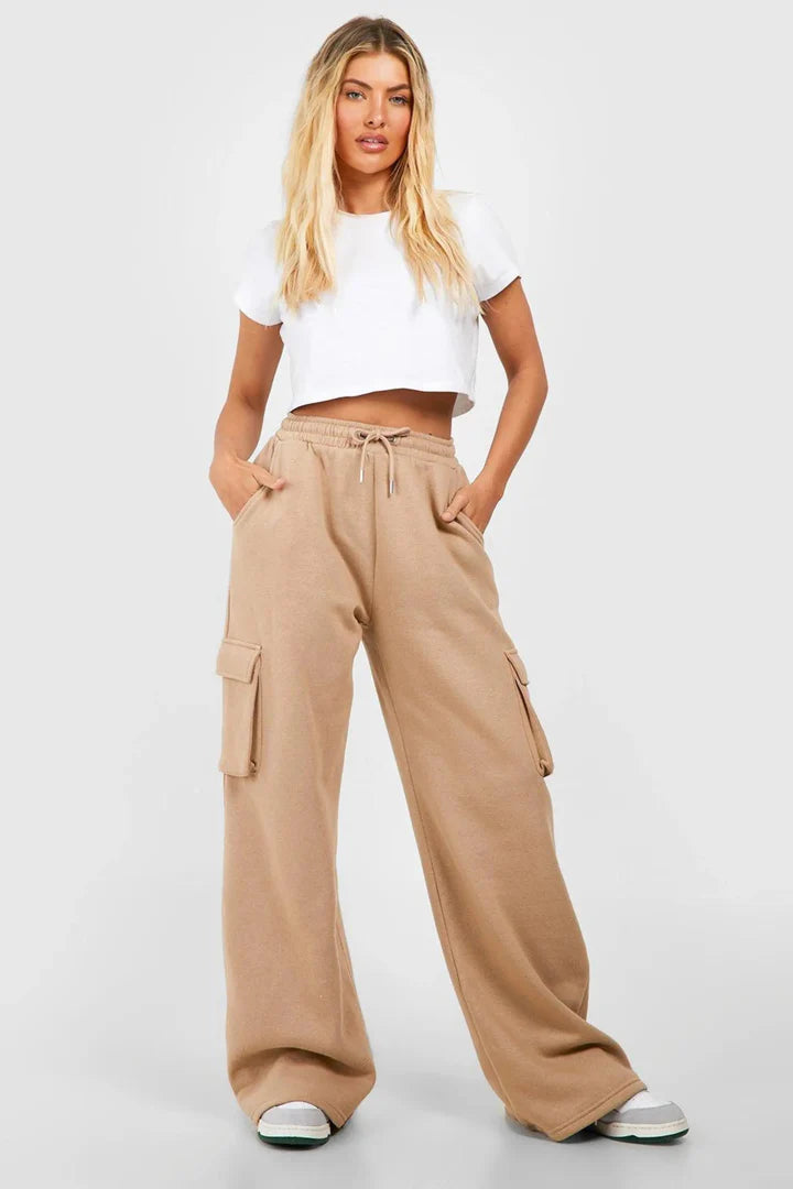 PULL&BEAR BEIGE HIGH WAISTED CARGO SWEATPANT