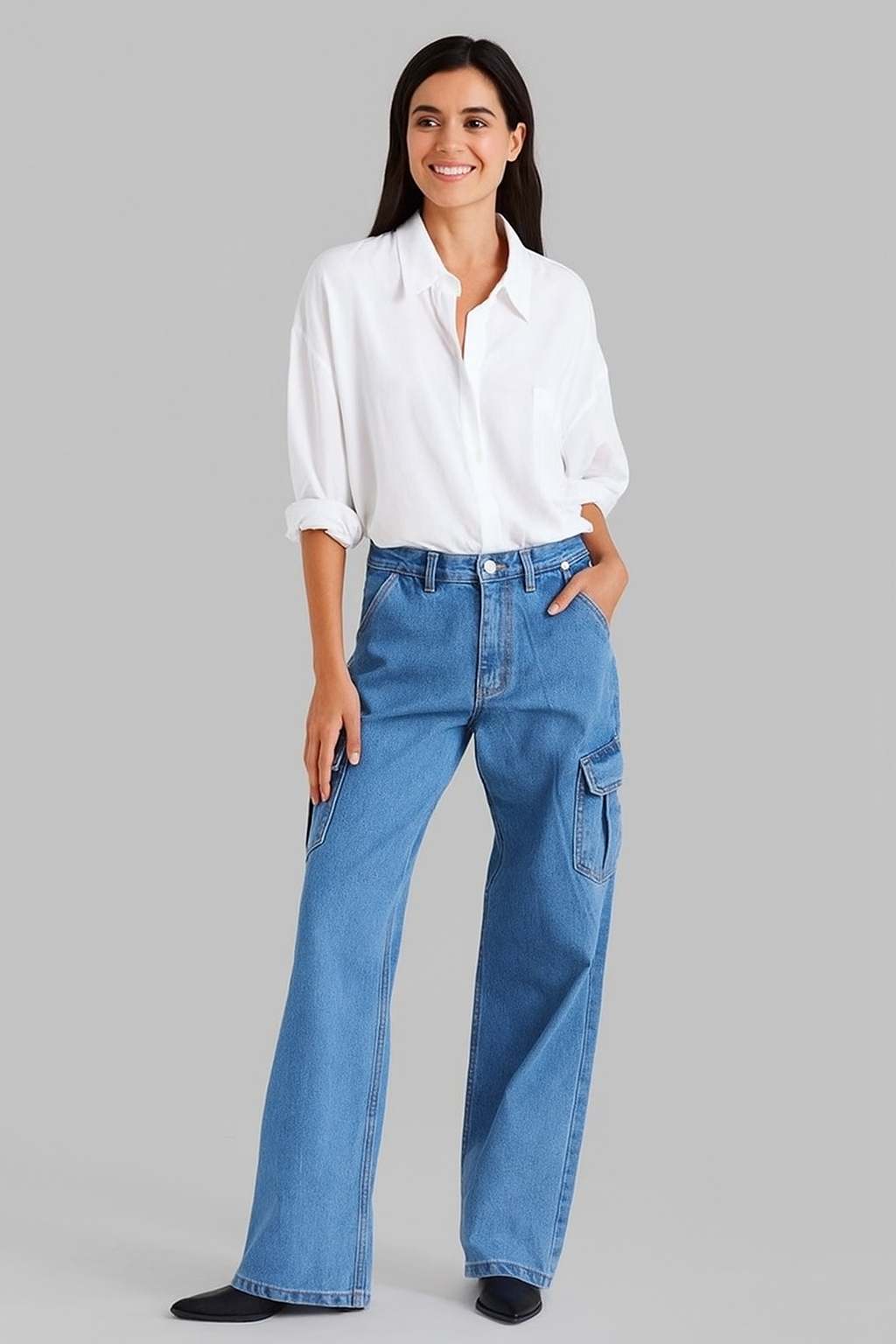 HM Mid Blue High Waisted Cargo Wide Leg jeans