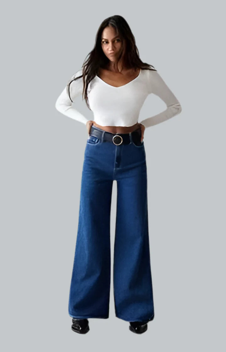 HM DARK BLUE HIGH WAISTED WIDE LEG JEANS