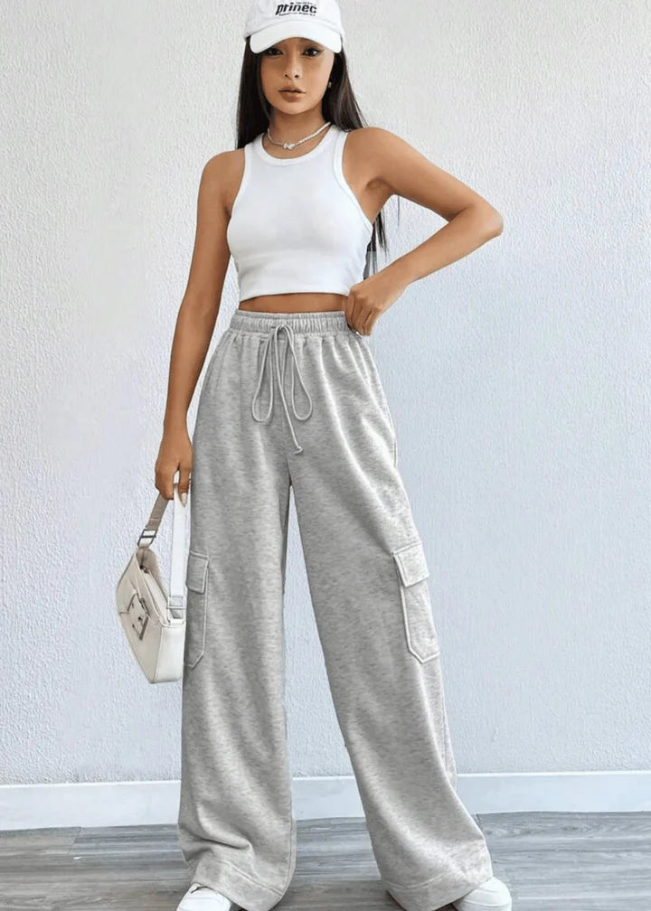 PULL&BEAR GREY HIGH WAISTED CARGO SWEATPANT