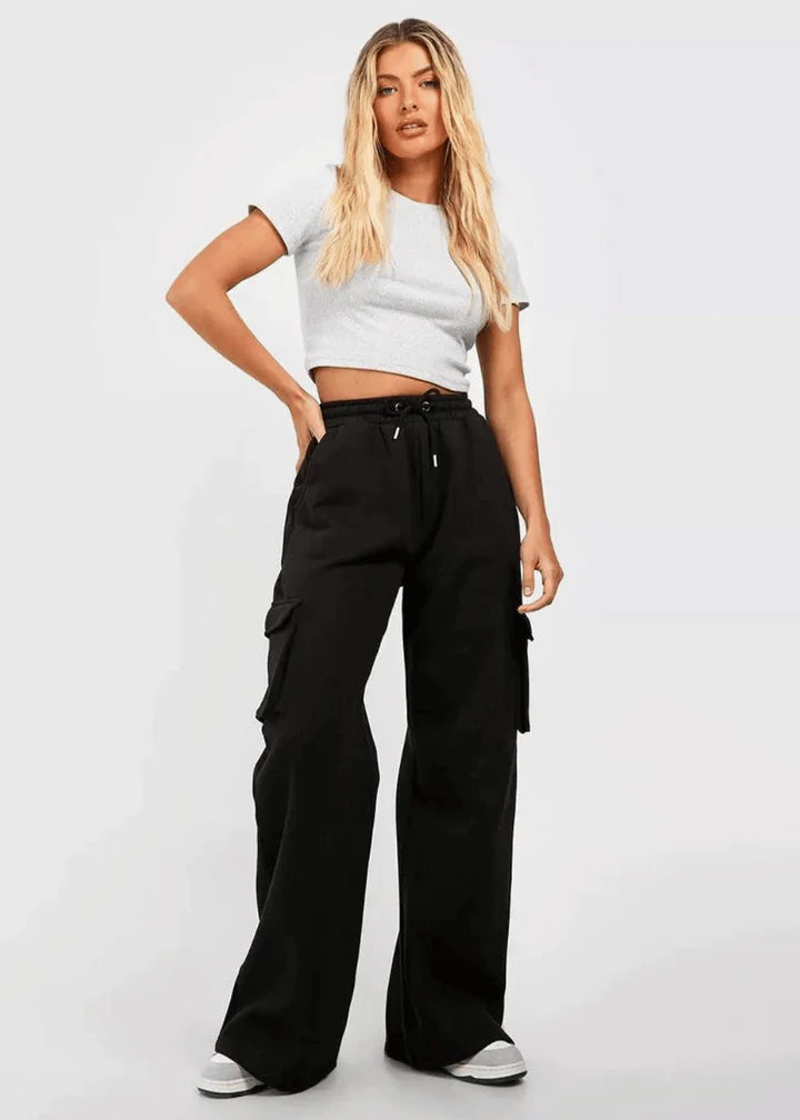 PULL&BEAR PURE BLACK HIGH WAISTED CARGO SWEATPANT