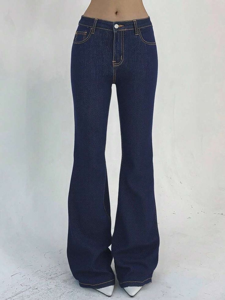 MNG DARK BLUE HIGH WAISTED FLARE JEANS