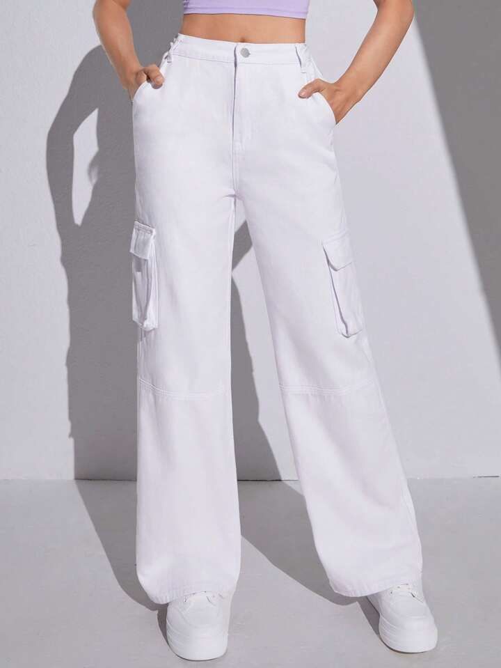 OFF-WHITE HIGH WAISTED WIDE LEG CARGO JEANS