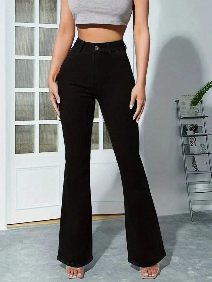 HM BLACK HIGH WAISTED FLARE JEANS