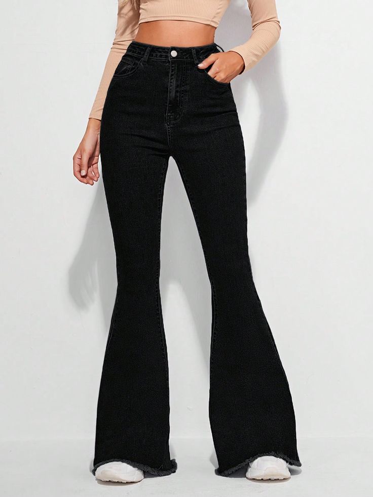 MANGO PURE BLACK HIGH WAISTED FLARE JEANS