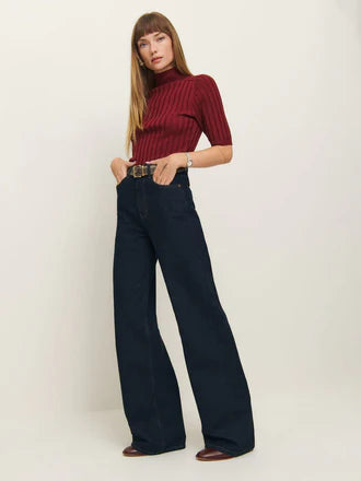 RINSE BLUE HIGH WAISTED WIDE LEG JEANS