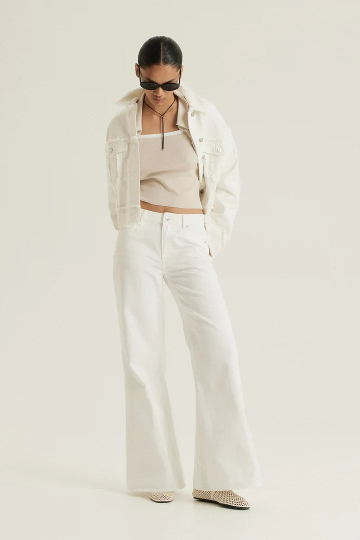 HM WHITE HIGH WAISTED WIDE LEG JEANS