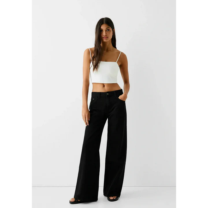 HM PURE BLACK HIGH WAISTED WIDE LEG JEANS